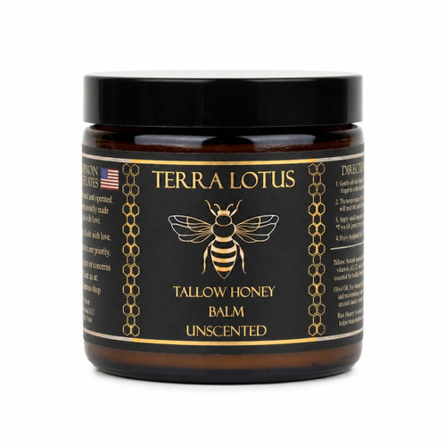 Terra Lotus - Organic Grass-Fed Beef Tallow Balm with Raw Honey - Moisturizing Cream - Handmade All-Natural Moisturizer (4 Oz, Unscented)