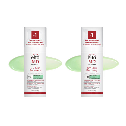 EltaMD UV Skin Recovery Face Sunscreen with Zinc Oxide, All Mineral, Safe for Sensitive Skin SPF 50, Green Tinted, 1.7oz 2PK
