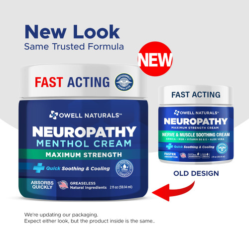 Owell Naturals Neuropathy Cream Extra Strength – Fast Absorbing Cooling for Leg, Feet & Hands – Advanced Soothing Formula with Aloe Vera, Arnica, MSM & Vitamin B6 – Made in USA, 2 fl oz (2 Pack)