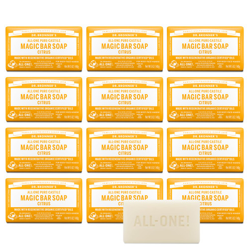 Dr. Bronner's Pure-Castile Bar Soap, Citrus, 5 oz, 12-Pack Value Size