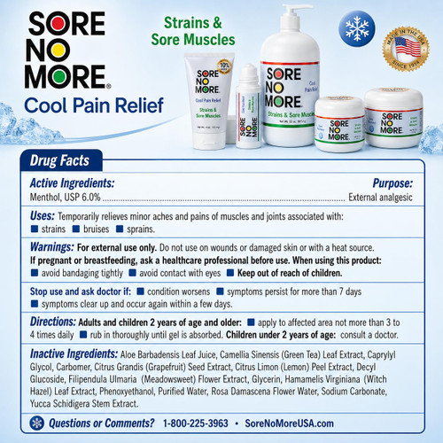Sore No More Cool Relieving Gel for Aches & Pains in Muscles & Joints associated with Strains, Bruises & Sprains | Absorbs Quickly with a Refreshing Lemon Aroma | 32 oz Bottle with Pump