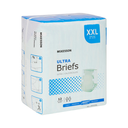 McKesson Ultra Briefs, [48 Count], XXL, 63-69 in. Incontinence Adult Diapers with Tabs, Heavy Absorbency, Unisex, Disposable, Elastic Leg Gathers and Contoured Fit for Men and Women