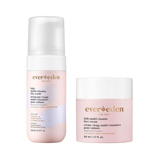 Evereden Kids Multi-Vitamin Face Wash & Cream Set, Vegan, Peach, Ages 3+