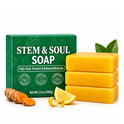 Stem and Soul Soap, Upgraded Stem & Soul Turmeric Lemon Soap Bar For Dark Spots, Support Nourishes And Clarifies Help Cleaning Facial And Body Skin, And Suitable Dry And Oily Skin. (3 Pcs)