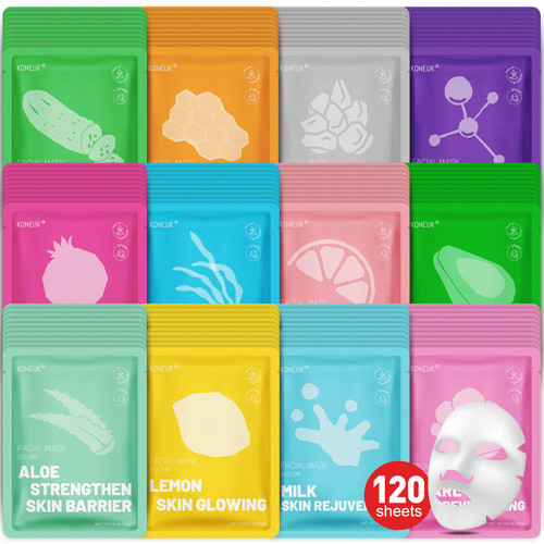 120 Pack Collagen Essence Sheet Face Masks Skincare, Face Mask for Women