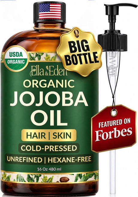 Organic Jojoba Oil for Hair, Skin & Face, Cold Pressed 100% Pure, 16 oz