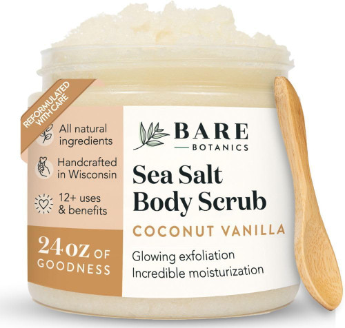 Bare Botanics 24oz Coconut Vanilla Sea Salt Body Scrub Natural Exfoliator
