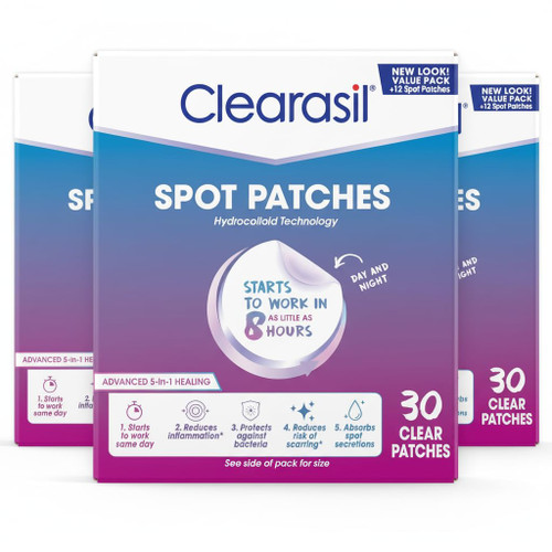 Clearasil Day and Night Acne Spot Patches, Hydrocolloid Technology, Value Pack, 30 Count (Pack of 3)