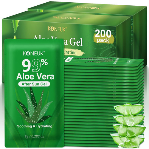 KONEUK 200 Pack Bulk Aloe Vera Gel, 99% Pure Aloe Vera Gel for Face, Hair
