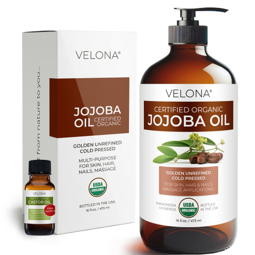 velona USDA Organic Jojoba Oil - 16 fl oz Glass Bottle, Cold Pressed, Pump