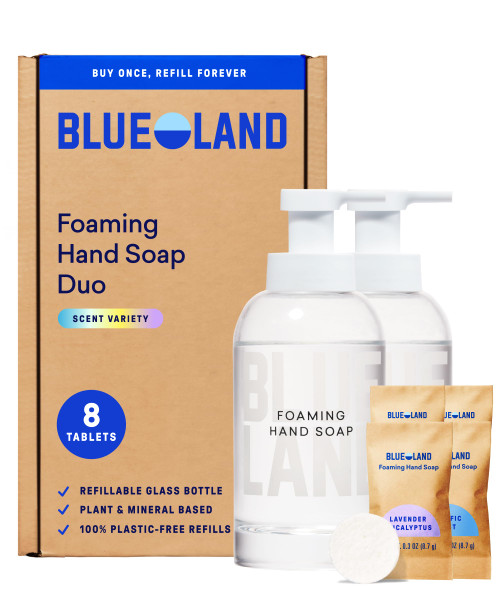 BLUELAND Hand Soap Duo, 2 Bottles with 8 Refill Tablets, Variety Scents