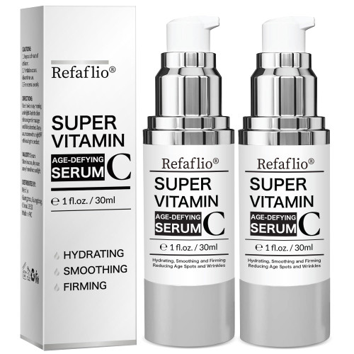 Vitamin C Facial Serum for Women Over 70, Face Serum for Mature Skin, Anti Aging Skin Care with Niacinamide, Hyaluronic Acid, Peptides & Bakuchiol, Hydrates, Softens, Smooths and Firms 60ml
