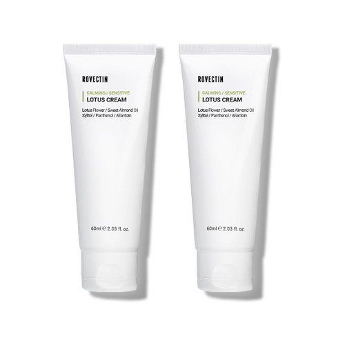 ROVECTIN Calming Lotus Water Cream - Lightweight Face Moisturizer for Oily, Combination Skin | 75% Lotus Water Extract For Skin Purifying, Anti-Aging | Vegan Korean Skincare (2.03 fl.oz) [2 Pack]