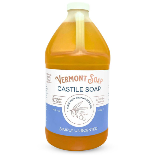 VERMONT SOAP Castile Soap Unscented, Liquid Soap, Natural Body Wash, 64 oz