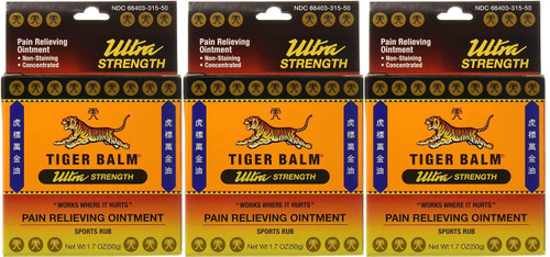 Tiger Balm Pain Relieving Ointment, Sports Ultra, 50g – Professional Size – Sports Rub Ultra Strength – Knee Inflammation Relief – Relief for Hand Arthritis – Tiger Balm Ultra – 3 Pack