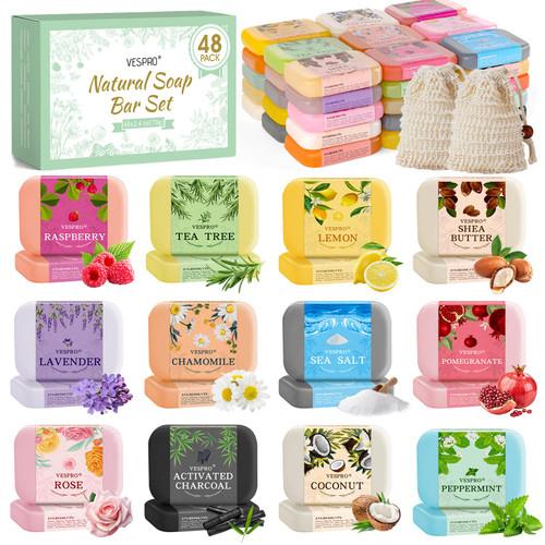 48 Pack Handmade Natural Bar Soap Bulk Gifts Body Wash with Olive Extract