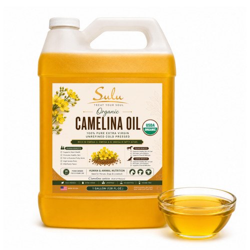 100% Pure Extra Virgin USDA Organic Unrefined Cold Pressed Camelina Seed Oil 1 Gallon (128 FL.OZ)-Great oil for Cooking, Pet/Animal Nutrition and Skin Care