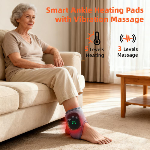 IFTHFOUR 2Pcs Foot and Ankle Massager with Heat, Portable Heated Wrap, 3 Vibration Modes and 5 Heat Settings, USB Charging, Ideal for Home and Travel
