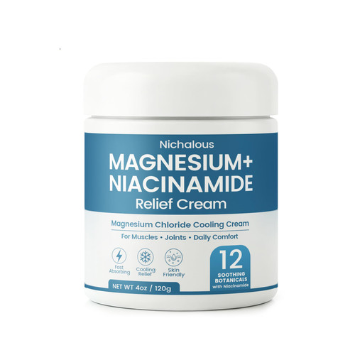 Nichalous Magnesium Niacinamide Relief Cream - Topical Magnesium Chloride Cream for Joints, Legs & Feet with Arnica & Boswellia - Lightweight, Non-Greasy Formula - 4 oz(1 Pack)