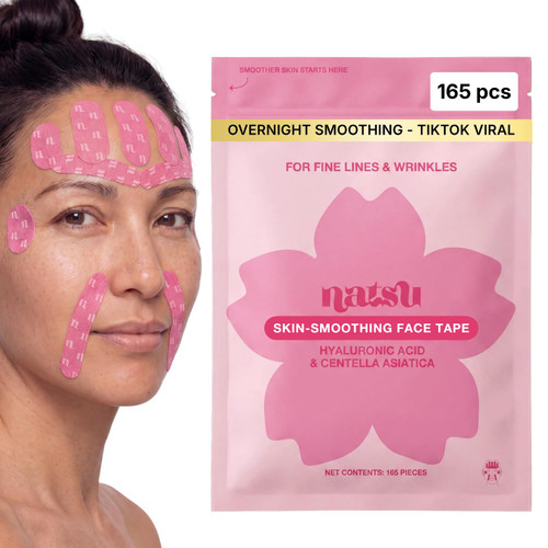 Anti Wrinkle Face Tape – Overnight Japanese Kinesiology Patches with Hyaluronic Acid & Centella Asiatica – Pre-Cut for Forehead, Smile Line, Frown Line, Crows Feet – Hypoallergenic Latex-Free – 165pcs