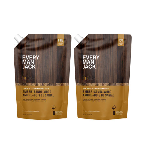 Every Man Jack Amber Sandalwood Men's Body Wash Refill Pouch, 36 oz (2pk)