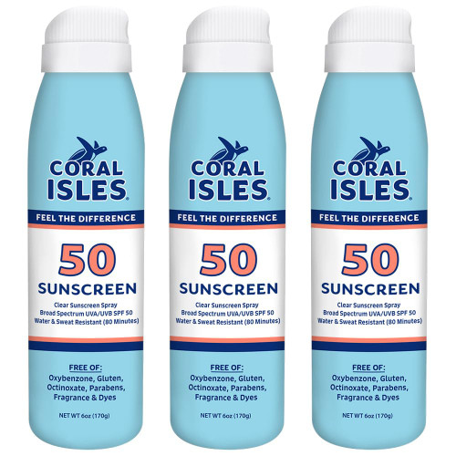 Coral Isles Sunscreen Reef Safe SPF 50 Spray Sunblock 6 Fl Oz Pack of 3