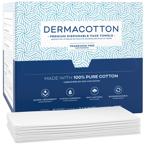 Dermacotton X-Large 100% Pure Cotton Disposable Face Towels - 100 Count