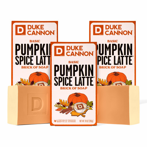 Duke Cannon Supply Co. Pumpkin Spice Latte Bar Soap 3-Pack – Limited Edition 10 oz Big Brick, Masculine Fall Scent, Exfoliating Body Soap for Men
