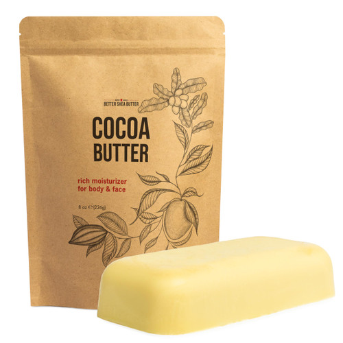 Raw Cocoa Butter – 100% Pure Unrefined Cacao Butter, 8 oz Block