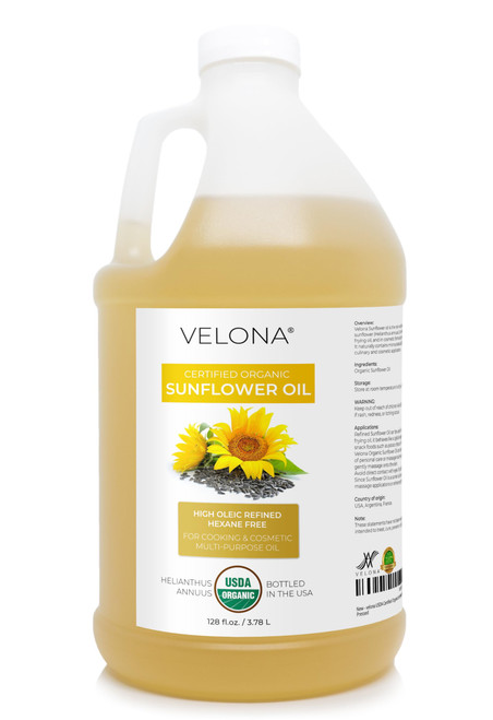 velona USDA Organic Sunflower Oil - 1 Gallon / 128 fl oz, Refined