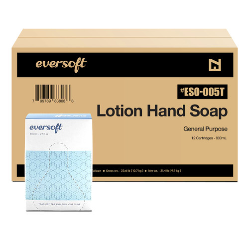 EZPULL EZBRND Eversoft General Purpose Lotion Hand Soap Refill, Bag-in-Box, 800ml (27 oz) x 12 pk, ESO-005T (9106-12)