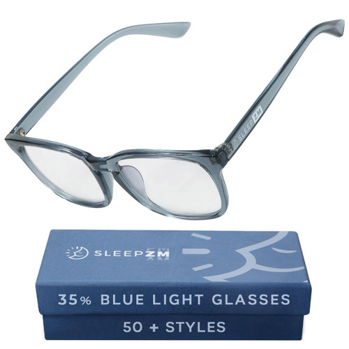 Sleep ZM Blue Light Blocking & Light Sensitivity Glasses - 8 Lens Types for Comfort, Relaxation, Sleep & Relief - 50+ Styles - Blue Wayfarer - InvisiAid Clear Comfort Lens