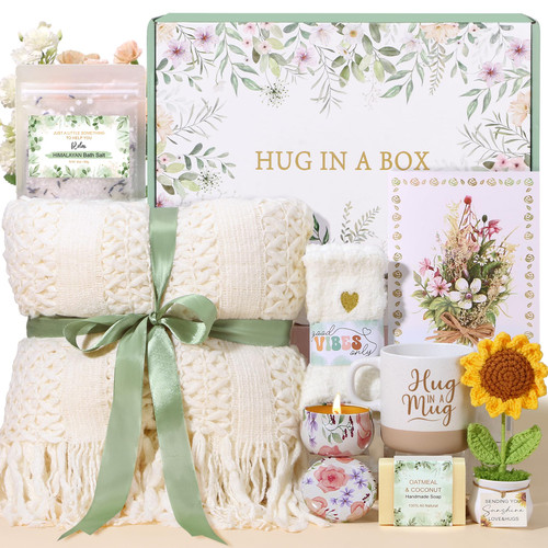 Self Care Gifts for Women Birthday Care Package Spa Kit, Get Well Soon Gift Baskets for Women, Inspirational Sunflower Christmas Gifts for Mom Her Wife Sisters Grandma, Thinking of You Sympathy Gift