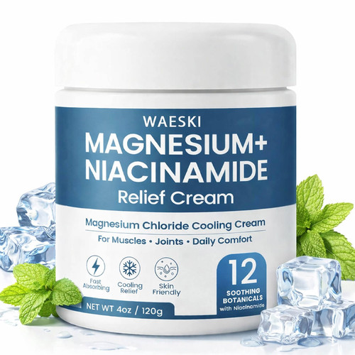 WAESKI Magnesium Niacinamide Relief Cream - Magnesium Cream for Joints, Leg, Foot, 12 Ingredients for Relief, Fast Acting Cooling Formula, Lightweight, Non-greasy (1)
