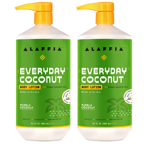 Alaffia EveryDay Coconut Body Lotion, Purely Coconut 2-Pack, 32 Oz Ea