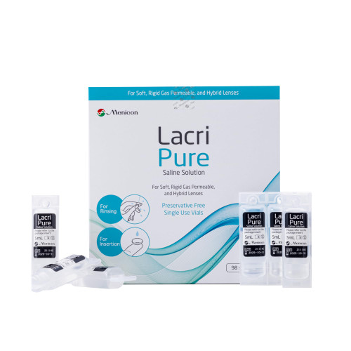 Menicon LacriPure Saline Contact Lens Solution, for Lens Rinse & Insertion, 98 Vials, 5ml (3 Month Supply)