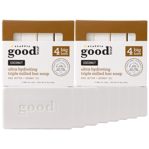 Alaffia Good Soap Bar Value Pack, Coconut, 8 Bars + Trial-Size Bar