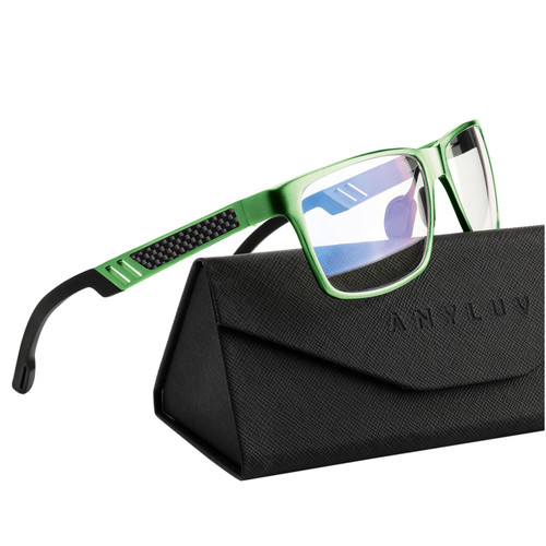 ANYLUV Blue Light Blocking Glasses Men Computer Gaming Glasses Lightweight Al-Mg Metal Anti Eyestrain Eye Protection Green Clear 1x