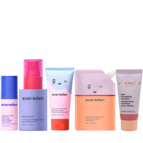 Evereden Kids Travel Set, 5-Piece Mini Skin & Hair Care, TSA-Friendly