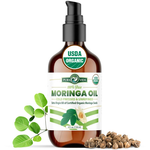 100% Pure Moringa Oil Organic for Face, Hair, Nails and Dry Skin - USDA Certified Single Origin Moringa Oleifera Seeds Extract - 3rd Party Tested, Cold Pressed & Unrefined Organic Moringa Seed Oil