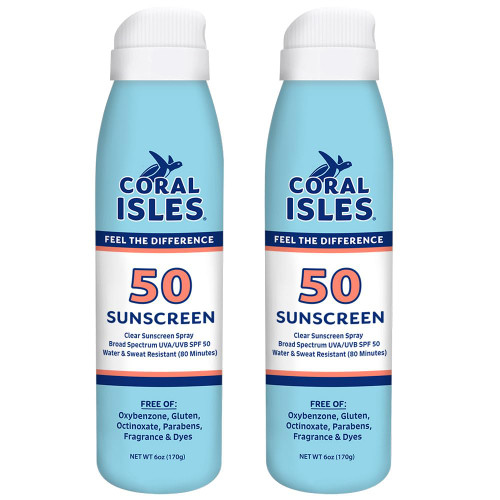 Coral Isles Reef Safe Sunscreen SPF 50 Spray Sunblock 6 Fl Oz Pack of 2