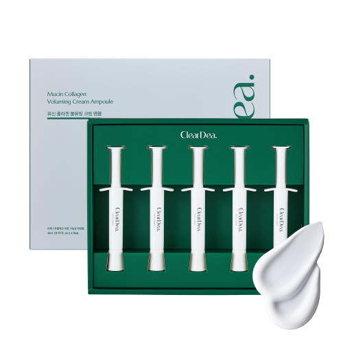 ClearDea Mucin Collagen Voluming Ampoule Moisturizer Face Cream (Dual Collagen + Mucin Care) – Deep Hydrating Facial Skin Care for Women, Glow Up Skincare Essentials - 0.14 Fl Oz x 5ea