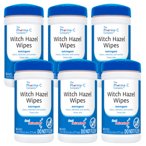 The Pharma-C Company - Witch Hazel Wipes [6 canisters] - Daily Toner & Astringent Cleansing Cloths for Face