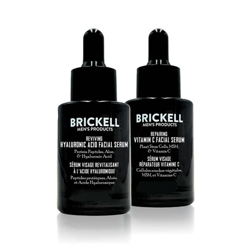 Brickell Men's Daily Anti-Aging Day and Night Serum Routine, With Plant Stem Cells, Vitamin E, and Protein Peptides, Unscented