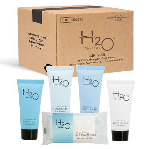 H2O Therapy Hotel Toiletries, Shampoo & Conditioner Amenity Set, 300-Piece