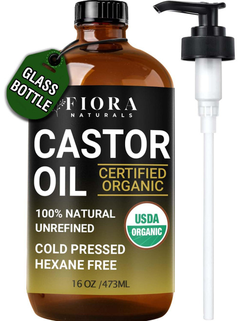 Fiora Naturals Organic Castor Oil in Glass Bottle - Cold Pressed 16 Fl Oz