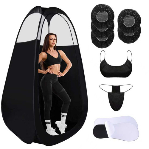 9-in-1 Large Deluxe Spray Tan Tent with Tan Spray Tanning Essentials Kit, Pop Up Portable Professional Mobile Self Tanning Tent Booth with Carry Bag & Waterproof Floor