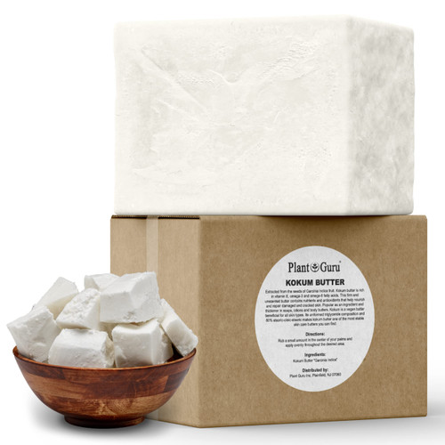 Plant Guru Raw Kokum Butter 5 lbs. Bulk 100% Pure Natural - Great for Skin, Body and Hair Moisturizer, DIY Creams, Balms, Lotions and Soap Making.