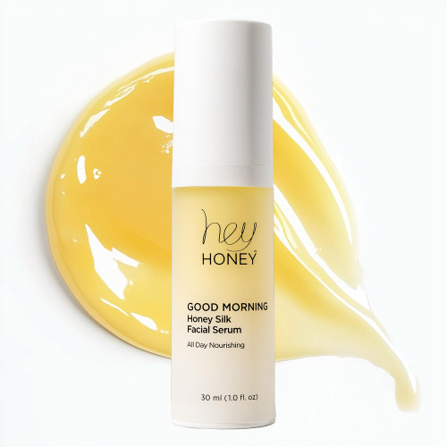 Hey Honey Good Morning Honey Silk Face Serum – Skin Barrier Vitamin C & Hyaluronic Acid Serum with Biomimetic Squalane – Glow, Long-Lasting Hydration & Makeup Primer for Sensitive Skin – 1 Fl Oz