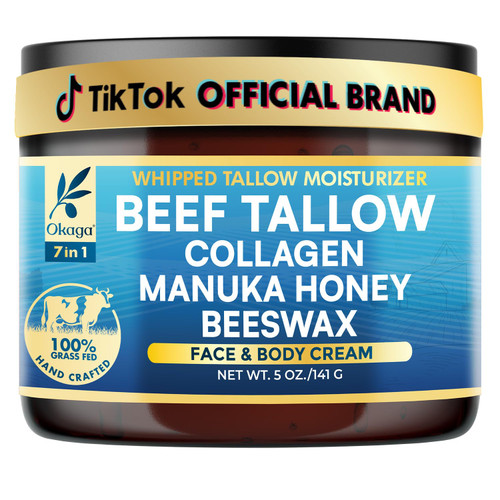 Organic Beef Tallow Balm for Skin, Grass-Fed Moisturizer, Collagen, 5 oz